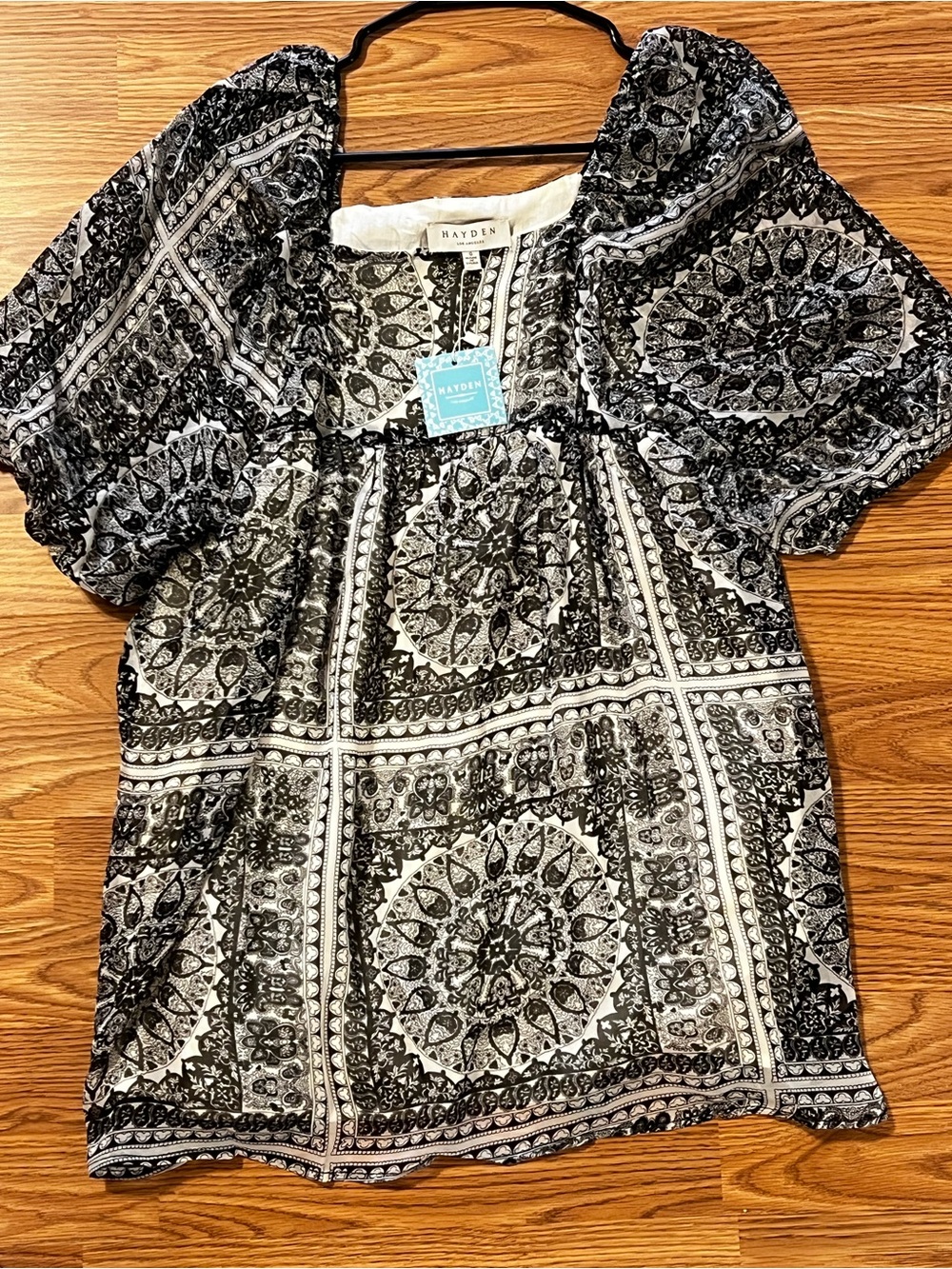 Hayden Black & White Printed Puff Sleeve Bohemian Dress